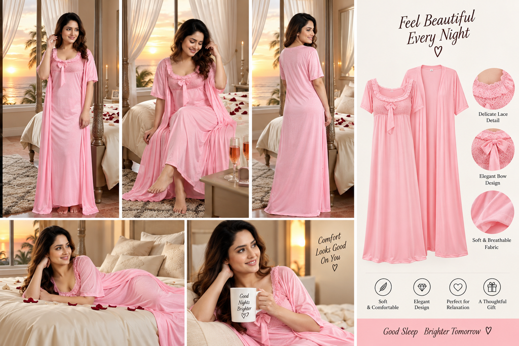 Women's Satin Nighty with Robe Set – Luxurious Sleepwear