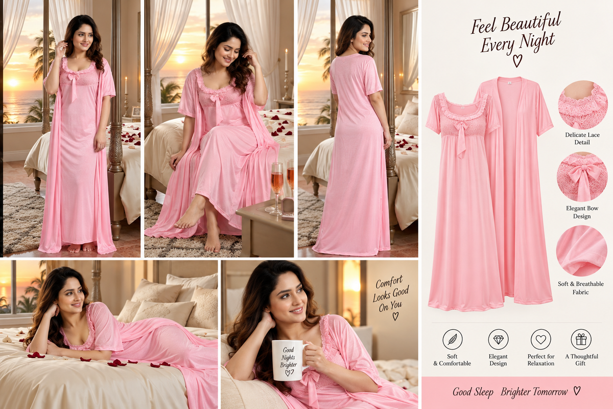 Women's Satin Nighty with Robe Set – Luxurious Sleepwear